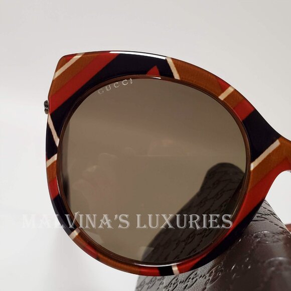 GUCCI SUNGLASSES GG0028SA 008 CAT EYE CHEVRON FELINE LOGO TEMPLES - Picture 8 of 11